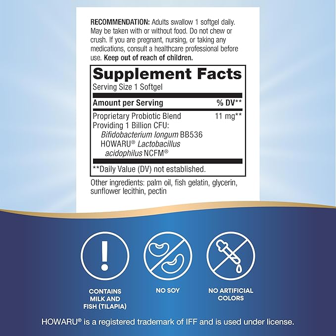 Nature's Way Acidophilus Probiotic Pearls, Supports Digestive Balance and Gut Health*, Protects Against Occasional Constipation and Bloating*, 1 Billion Live Cultures, 30 Softgels (Packaging May Vary)