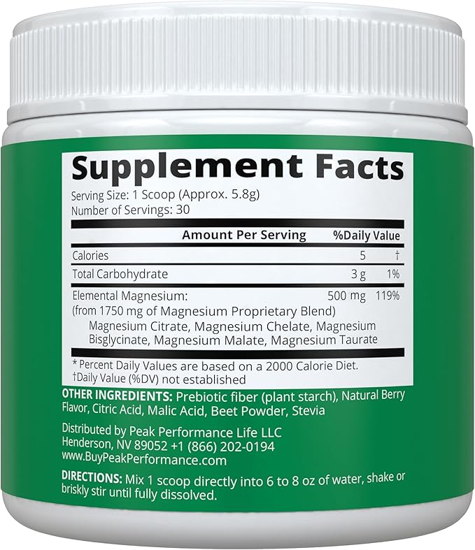 5-in-1 Magnesium Powder Drink for Women & Men. Magnesium Glycinate + Citrate + Malate + Chelate + Taurate. Great Tasting Vegan Supplement for Muscle Relaxation, Sleep, Cramps. Berry Flavor