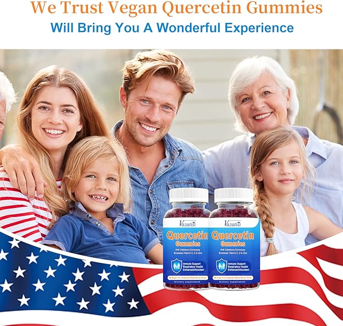 (2 Pack) Quercetin Gummies with Bromelain Elderberry Zinc & Vitamin C, Quercetin Supplement Gummies, Immune Support for Adults & Kids, Vegan Mixed Berry Flavor 120 Cts