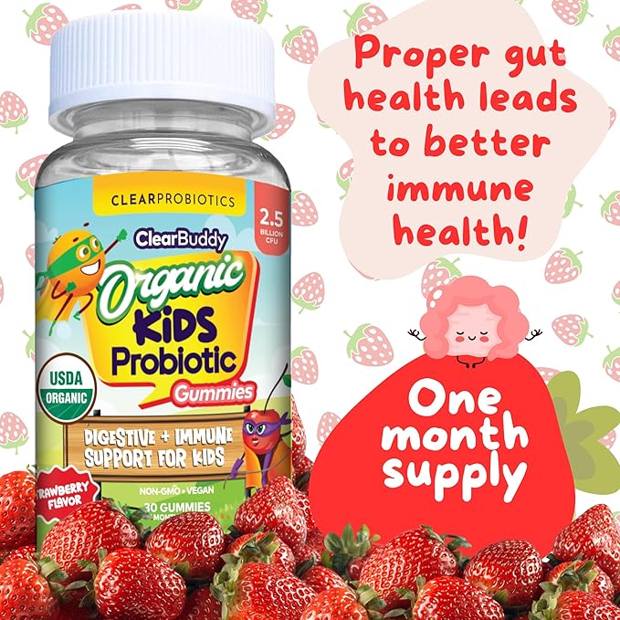Kids Probiotics Gummies – Daycare Formulated Immunity Gummies - Immune System Boost & Improved Regularity - Plant-based Organic, 2.5 Billion CFU - DE111 Bacillus Subtilis - Strawberry – 1 Month Supply