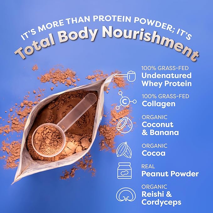 FlavCity Protein Powder Smoothie, Chocolate Peanut Butter - 100% Grass-Fed Whey Protein Smoothie with Collagen (25g of Protein) - Gluten Free & No Added Sugars (37.74 oz)