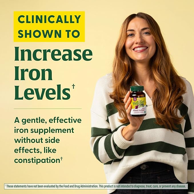 MegaFood Blood Builder Iron Supplement Clinically Shown to Increase Iron Levels Without Side Effects, Vegan Supplement for Women with Vitamin C, Vitamin B12 & Folic Acid, 30 Tablets