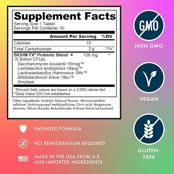 BIOHM Kids Probiotic, 5 Billion CFU (30 Chewable Tablets) Delicious Berry Lemonade, Daily Probiotics for Digestive Health, Stool Regularity & Immune Support, Vegan, Gluten-Free, Non-GMO, Ages 4+