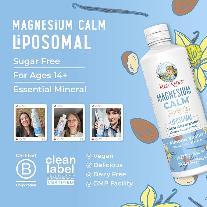 MaryRuth Organics Magnesium Liposomal| Magnesium Supplement | Magnesium Bisglycinate | Muscle & Bone Support | Mood Support Vitamin | Vegan | Non-GMO | Gluten Free | 15.22 Fl Oz | 30 Servings