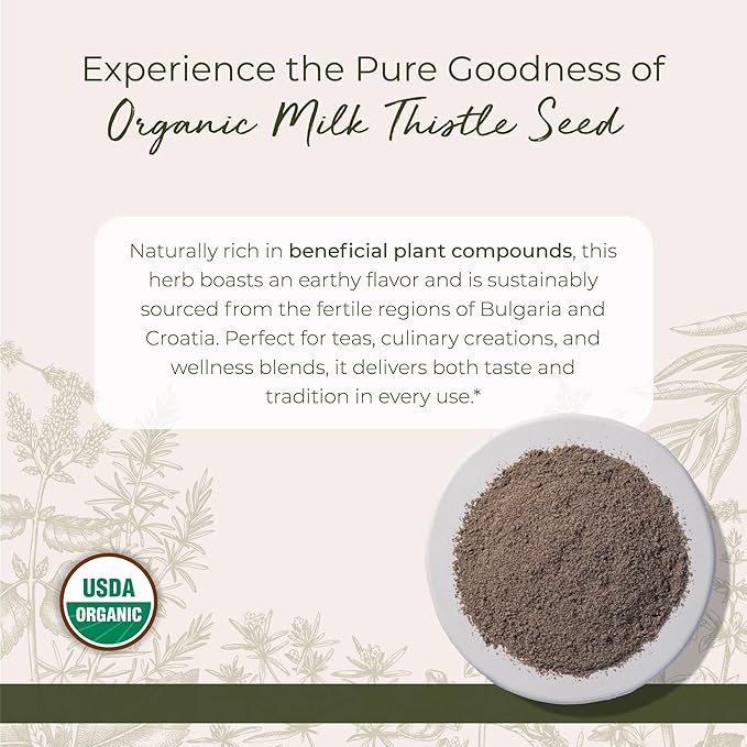Starwest Botanicals Organic Milk Thistle Seed Powder - Ground Milk Thistle for Tea & Cooking, Mix in Juice, Add to Smoothies, Oatmeal, & Yogurt, Certified Kosher, Non-GMO - Bulk 1 lb Bag