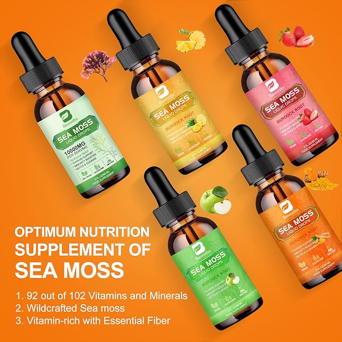 Sea Moss Liquid Drops - Organic Irish Sea Moss Raw Gel with Burdock Root, Tumeric, Spirulina, Seamoss Gel Supplement for Immune, Joint, Digestive Support - 2 Fl Oz, Vegan