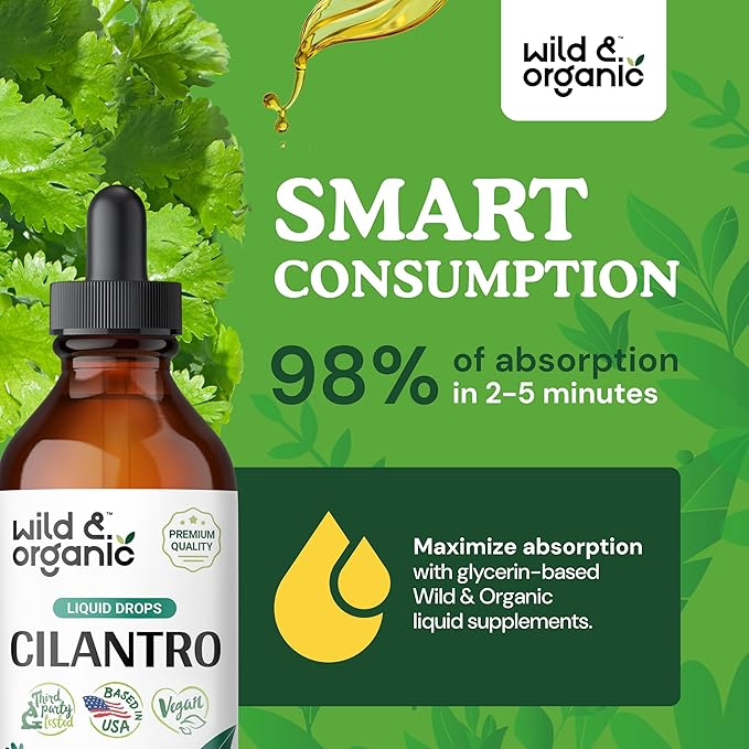 Wild & Organic Cilantro Tincture - Detox Cleanse w/Cilantro Leaf - Vegan Cilantro Antioxidants Supplement - Alcohol-Free Detox Drops w/Dried Cilantro Extract - Cilantro Powder Based Supplements 4 oz