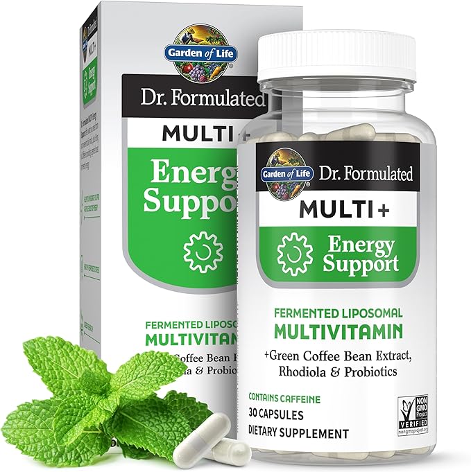 Garden of Life Dr. Formulated Multi+ Energy Support: Fermented Liposomal Multivitamin + Green Coffee Bean Extract, Rhodiola & Probiotics - Boost Energy, Support Digestion & Immune Health, 30 Capsules