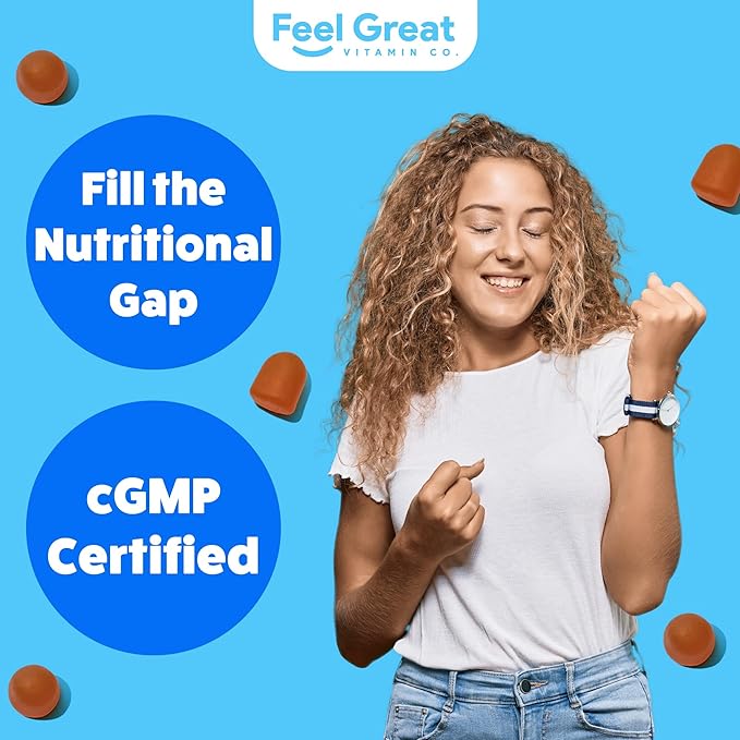 Feel Great Teen Multivitamin Gummies | Citrus & Strawberry Flavor for Teen Boys & Girls | for Bone, Muscle & Immune Support | Vegetarian | 30-Day Supply