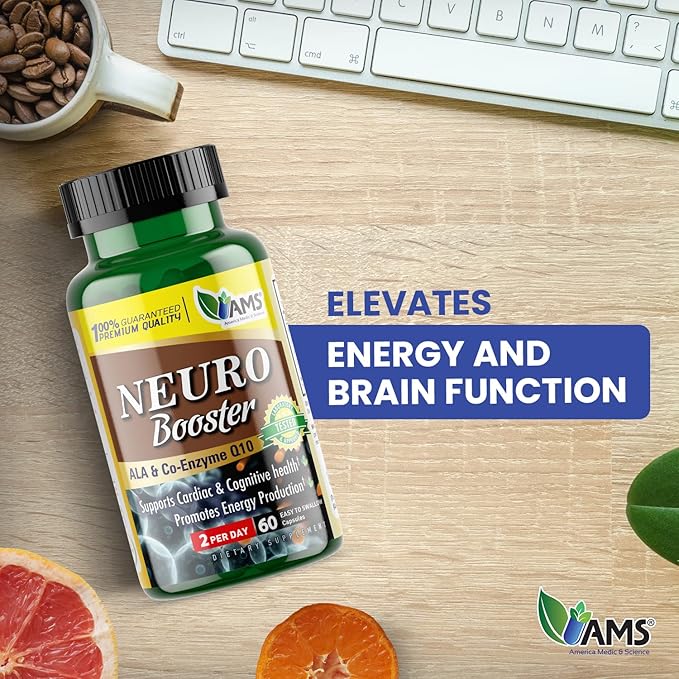 America Medic & Science Neuro Booster (60 Capsules) | Nutritional Supplement for Brain Health | Vitamin Pills for Better Memory and Cognitive Function | with Coenzyme Q10, ALA, and Acetyl L-Carnitine