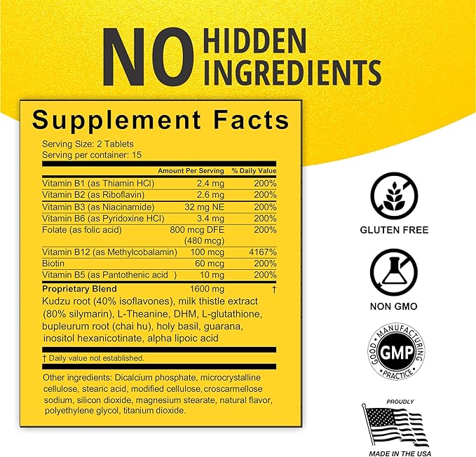 Anti Drink Support Supplement-15+Key Ingredients for Craving Support,Liver Health,Kudzu, Milk Thistle,Holy Basil,DHM,All Natural Cleanse,Gradual Reduction,Nutrient Replenisher Tablets(15 Days)
