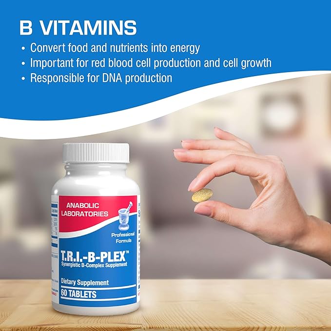 Time Release Super Vitamin B Complex - 60 Tablets for Heart, Brain, Eyes, Digestion, Nervous System, and Energy Levels - Complete B Complex Vitamins for Men and Women - T.R.I. B Plex Multivitamin