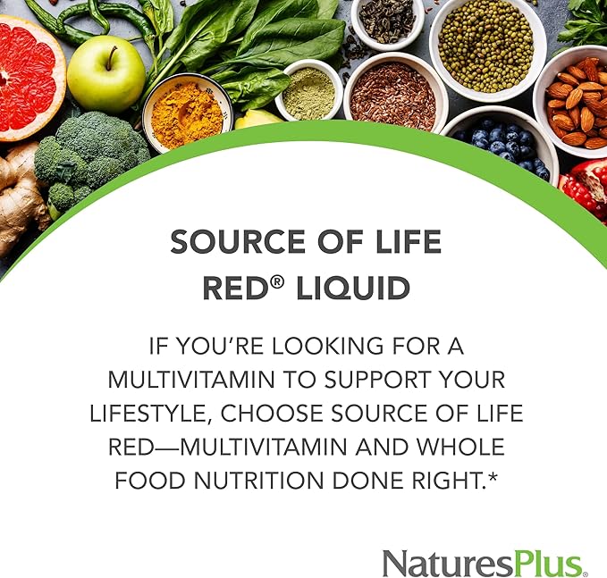 Natures Plus Source of Life RED Multivitamin Liquid - 30 oz, Pack of 2 - Energy & Immune Support - with Exotic Red Fruits, Lycopene & Lutein - Vegetarian & Gluten Free - 60 Total Servings