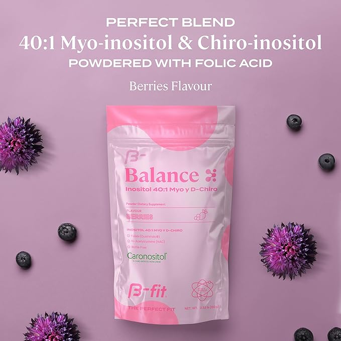 Inositol Balance 150g - Inositol 40:1 Myo & D-Chiro - Powdered Food Supplement - Berry Flavor - Folic Acid - No Additives - 100% Pure - Bottle Free