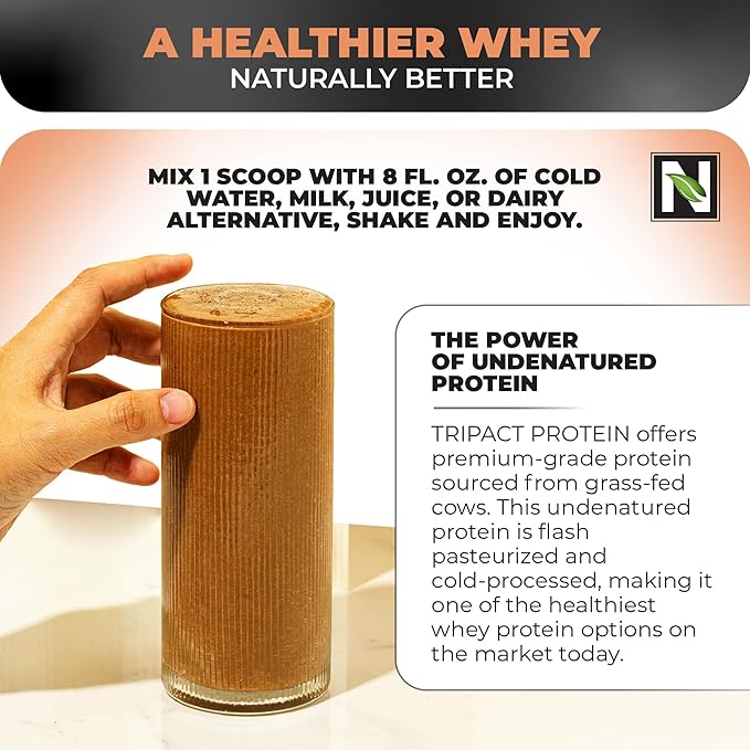 Nutrology TRIPACT Protein Powder, Creamy Chocolate, 7-in-1 Meal Replacement Shake with Grass Fed Whey Protein Powder, Pea Protein Powder, Greens, Probiotics & BCAAs, 40 Servings