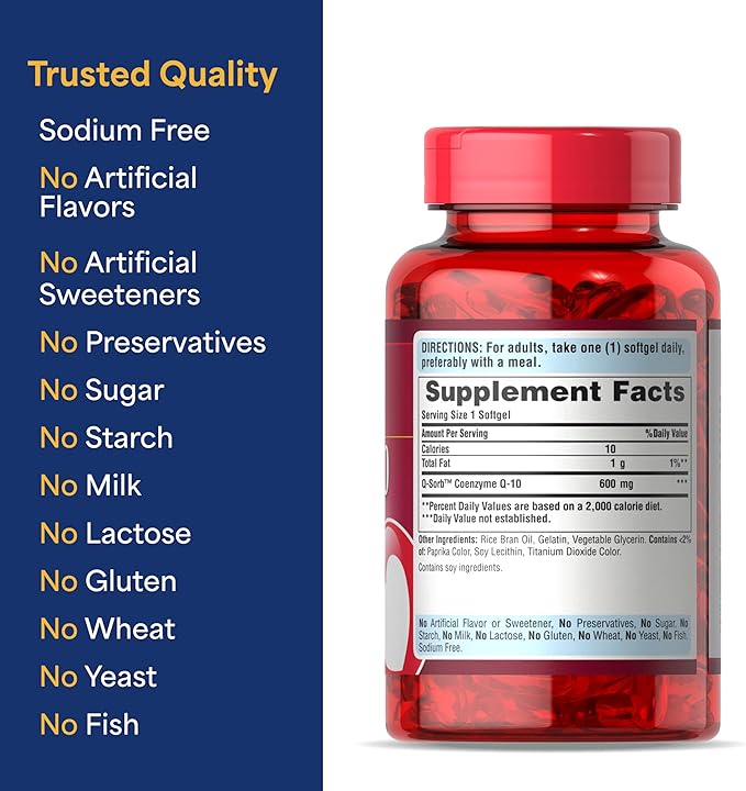 Puritan's Pride Coenzyme CoQ10 600mg, Dietary Supplement for Heart Health, Blood Pressure, Oral Gum Health, and Healthy Aging Support, 60 Day Supply, Rapid Release Softgels