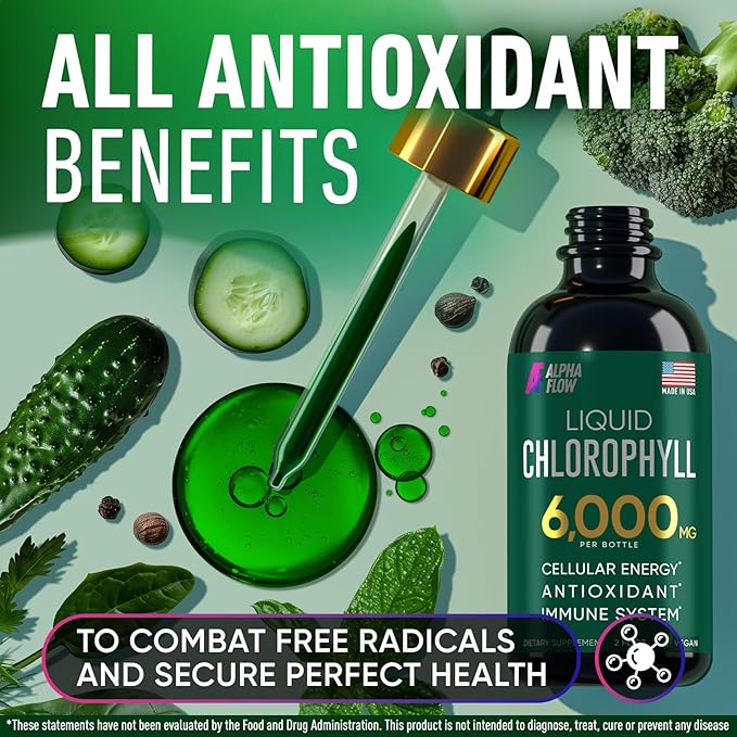 Chlorophyll Liquid Drops 6000 mg - Premium Liquid Chlorophyll Supplement - All-in-One Antioxidant for Immune Boost, Energy Increase, Digestion Support & Fast Detox - Non-GMO, Vegan