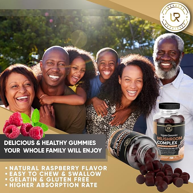 Mushroom Gummies | 10 Mushroom Supplement - 2500mg - Turkey Tail, Chaga, Reishi, Cordyceps & Lions Mane Organic Mushroom Extracts, Nootropic Brain Booster For Focus, Memory, Clarity, Energy | 60ct