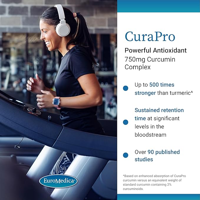 Euromedica CuraPro - Antioxidant Supplement for Brain & Cardiovascular Health Support - Herbal Supplement with Curcumin - Dietary Immune Support Supplement - 60 Softgels