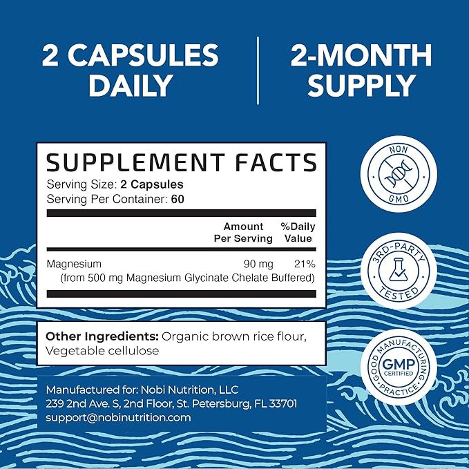Magnesium Glycinate 500mg | Chelated for High Absorption | Muscle Relaxation, Bones, Heart, Nerve, Sleep & Calm Support for Women & Men | Magnesium Chelate Supplement & Bisglycinate Complex | 120ct