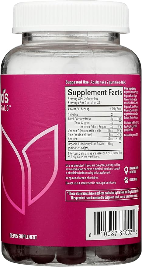 Hyland's Organic Elderberry Plus Gummies, Organic Black Elderberry with ZINC and Vitamin C, Immune Support Supplement for Adults, 60 Vegan Gummies (30 Days)