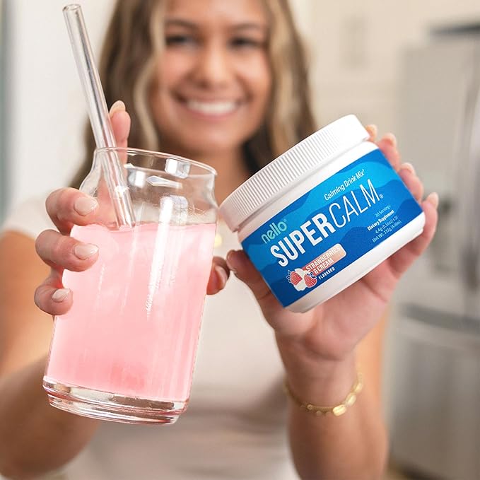 Supercalm Powdered Drink Mix, Strawberries & Cream, L Theanine, Ksm-66 Ashwagandha, Magnesium Glycinate, Vitamin D 3, Supplements for Relaxation & Focus, Natural, No Sugar, Non GMO, 30 Srvgs
