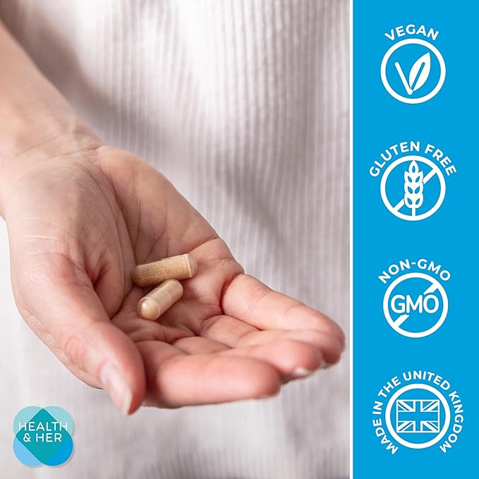 Health & Her Perimenopause Supplement for Women – The UK’s No.1 Perimenopause Supplement - Multi-Nutrient Wellbeing Support for Early Stage of Menopause, Vegan, Gluten-Free, Non GMO (60 ct - 1 Month)