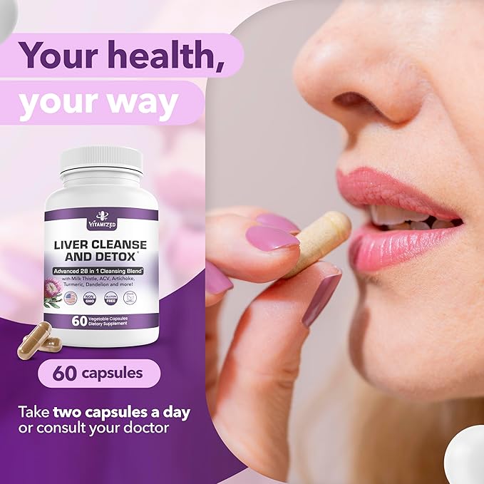 Liver Cleanse Detox & Repair Fatty Liver Supplements 28-in-1 Advanced Herbal Liver Health Supplement Formula - Milk Thistle Silymarin, Artichoke Extract, Dandelion & Apple Cider Vinegar - 60 Pills