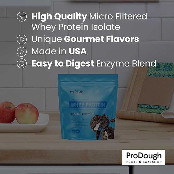 ProDough Gourmet Whey Isolate Hydrolized Protein Powder for Shake Mix- Easy Digest Enzyme Blend, 25g Protein per Serving, Natural Ingredients, Gluten Free, Keto Friendly (Strawberry Shortcake)