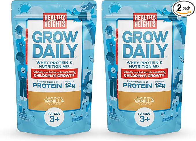 Healthy Heights Grow Daily Kids Protein Drink Mix (Vanilla) - 2 pack - High Protein Shake for Kids 3+
