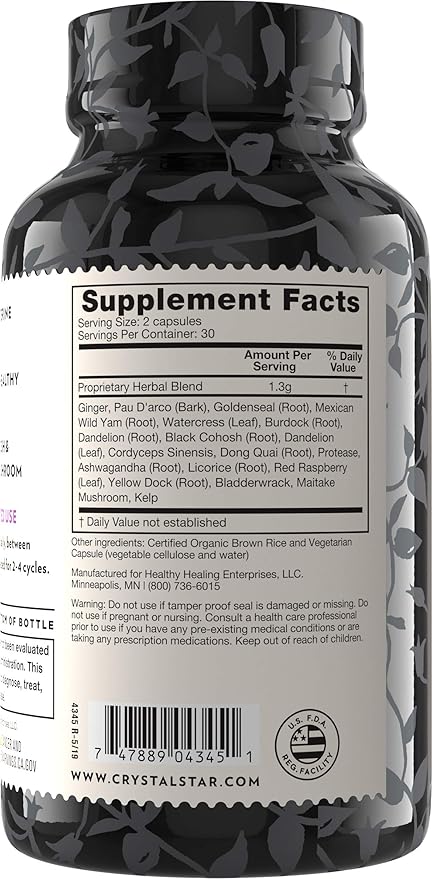 Crystal Star Fibro Defense, 60 Capsules, Black Cohosh, Breast & Uterine Health Between Periods, Gluten Free, Non-GMO