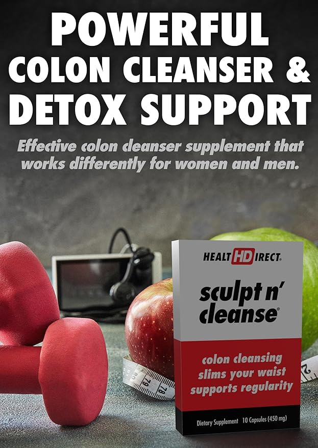 Health Direct Sculpt n' Cleanse - Herbal Colon Cleanse for Digestive Health & Regularity - Natural Detox & Gut Flush Supplement - Weight Management Support - 10 Veggie Capsules