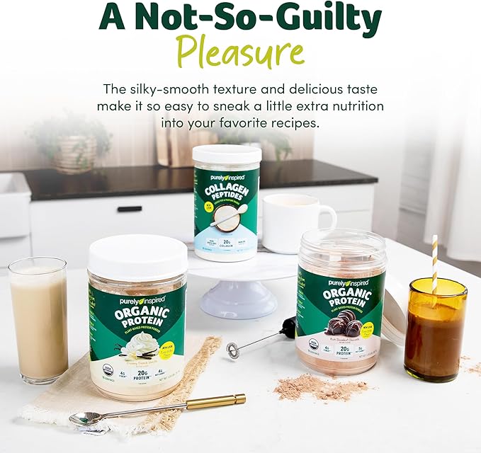 Purely Inspired Plant-Based Protein Powder for Men & Women, Rich Decadent Chocolate (16 Servings) - Vegan & Organic - 20g of Pea Protein Powder for Smoothies & Shakes - Dairy-Free, & Gluten-Free