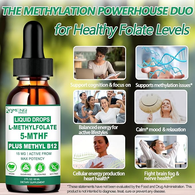 Methyl Folate Liquid Drops and Iron Drops for Women, Non GMO, Sugar Free