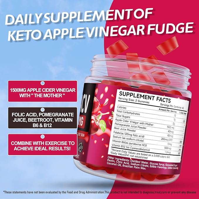 2 Pack Keto ACV Gummies Advanced Formula 1500mg, 180 Vegan Gelatin-Free Advanced Keto Acv Gummies with Pomegranate & Beetroot, Natural Ingredients, Alternative to Keto Drops