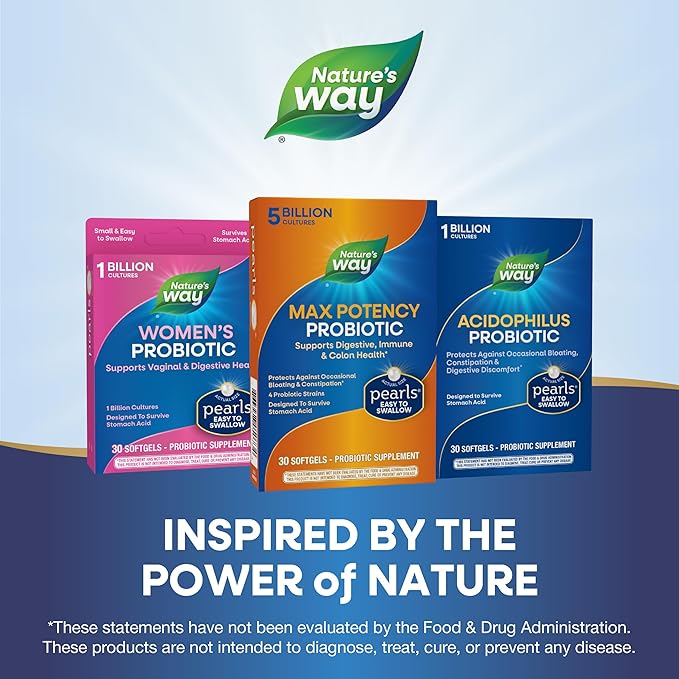 Nature's Way Max Potency Probiotic Pearls for Men and Women, Supports Digestive, Immune, Colon Health*, 5 Billion Live Cultures, No Refrigeration Required, 30 Softgels (Packaging May Vary)