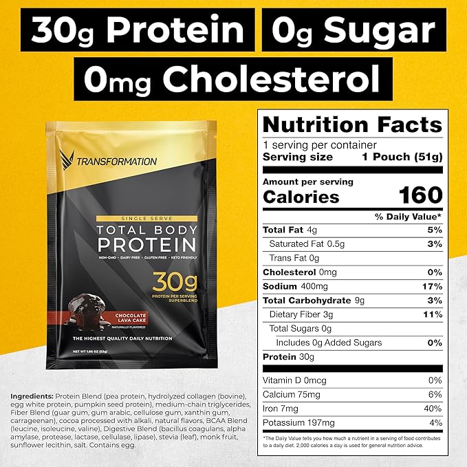 Transformation Protein Super Blend | Egg White, Collagen Peptides, and Plant Protein | 15 Billion CFU Probiotics | Digestive Enzymes | MCT Oil | Low Carb Shake for Men & Women | Chocolate, 10 pack