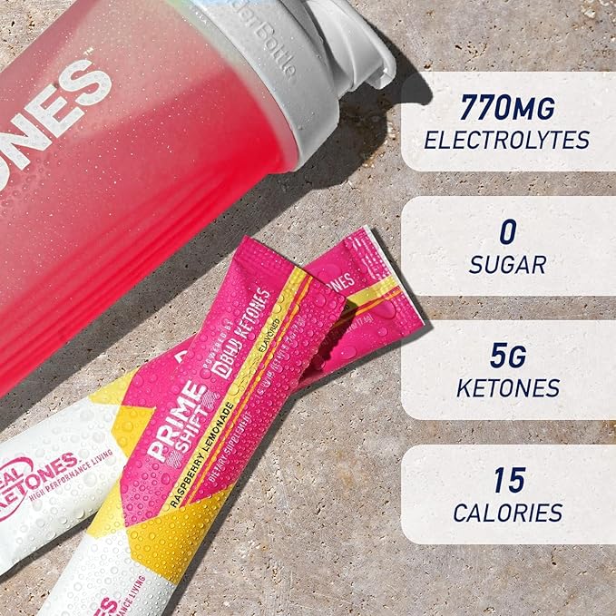 Real Ketones BHB Exogenous Ketones Drink Mix Packets Keto Electrolytes Powder Packets No Sugar with 4 Main Fasting Electrolytes Plus Hydrating Patented Keto BHB - 30 Count Raspberry Lemonade