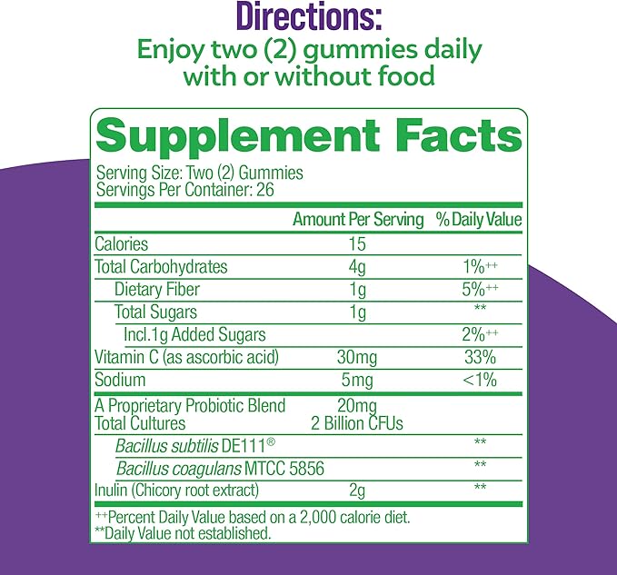 Culturelle Daily Probiotic Gummies for Women & Men, Berry Flavor, 52 Count, Naturally-Sourced Daily Probiotic + Prebiotic for Digestive Health, Non-GMO & Vegan