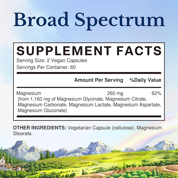 Vitalitown 6-In-1 Magnesium Complex 1160mg Per Serving, Magnesium Glycinate, Citrate, Carbonate, Aspartate, Gluconate & Lactate, High Absorption, Bone, Muscle, Sleep & Digestive Health, 120 Vegan Caps