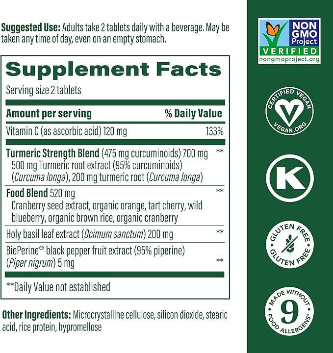 MegaFood Whole Body Turmeric Curcumin Supplement - Turmeric Supplement With Black Pepper & Vitamin C - 475 mg Curcuminoids Per Serving - Antioxidant & Immune Support - Vegan - 120 Tablets, 60 Servings