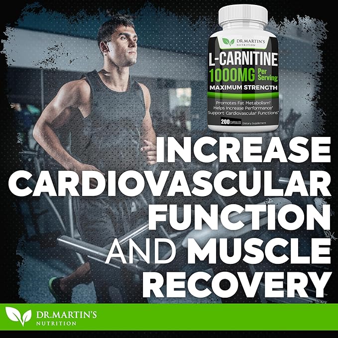 DR. MARTIN'S NUTRITION Extra Strength L-Carnitine - 200 Capsules - 1000mg Per Serving - Boost Your Metabolism and Increase Performance