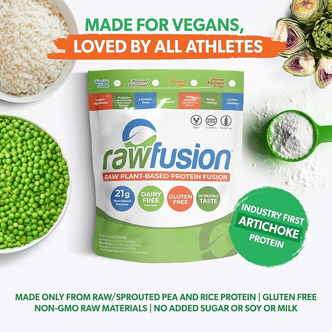 Rawfusion- Vegan Protein Powder, Vanilla Bean - 60 Servings 21g of Plant Based Protein, Low Net Carbs, Non-Dairy, Gluten/ Lactose Free, Soy Free, Kosher, Non-GMO, 4lbs Pound
