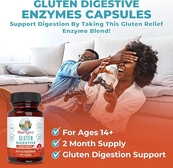 MaryRuth Organics Gluten Enzymes Capsules | Up to 2 Month Supply | Enzyme Supplement for Gut Health Support | Gluten Digestion | & Nutrient Absorption | Vegan | Gluten Free | 60 Count