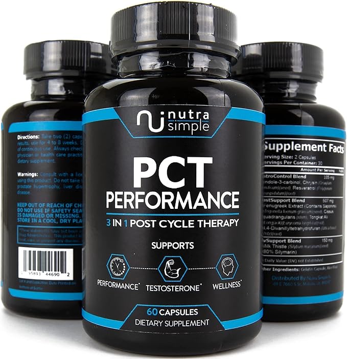 PCT Supplement for Men, 3-in-1 Post Cycle Support & Natural Booster with Estrogen Blocker, Liver Support Formula, Made in USA, with Fenugreek, Chrysin, Tongkat Ali, Milk Thistle - 60 Capsules