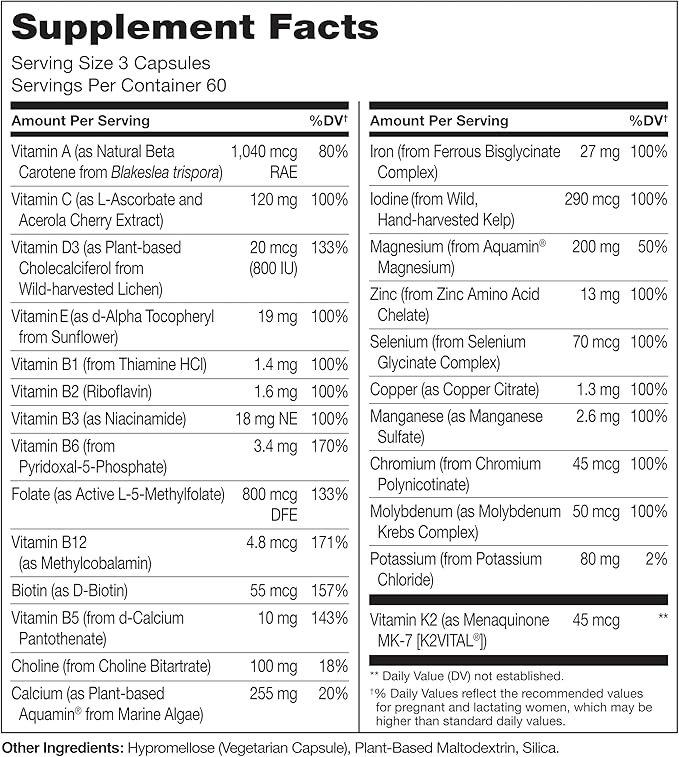 NATURELO Prenatal Multivitamin with Gentle Chelated Iron, Methyl Folate, Plant Calcium & Choline - Vegan, Vegetarian - Non-GMO - Gluten Free - 360 Capsules - 4 Month Supply