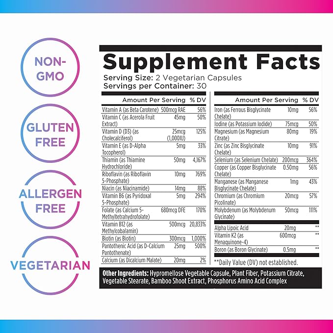 Livingood Daily Methylated Multivitamin for Women and Men, Multi Vitamin Supplement with Alpha Lipoic Acid, B Vitamins, Iron, Zinc and Selenium, Energy, Metabolism and Immune Support, 60 Capsules