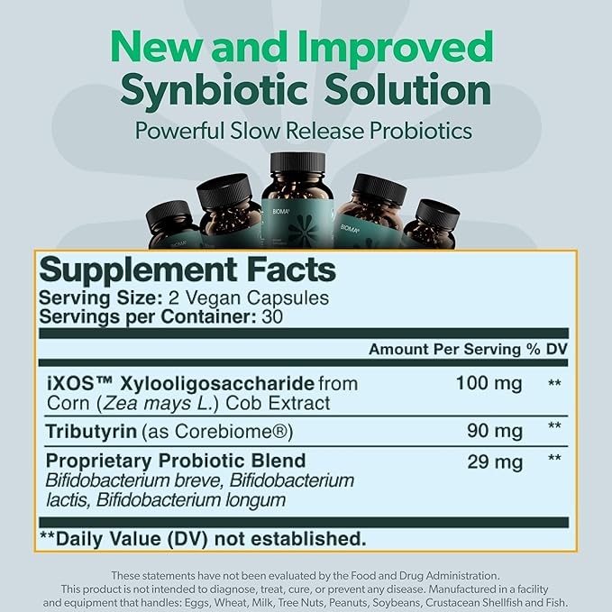 BIOMA Probiotics for Digestive Health, 3 in 1 Gut Health Probiotics and Prebiotics/Postbiotics, Probiotic Capsules for Complete Gut Harmony Probiotic Multi Enzyme - New Improved Formula (180 Caps)