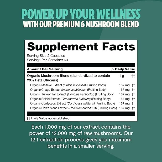 FreshCap Ultimate Mushroom Supplement 12,000mg - Mushroom Complex Capsules, Organic Mushrooms Supplement, Nootropic Brain Supplements for Memory and Focus Ayurveda (120 Capsules)