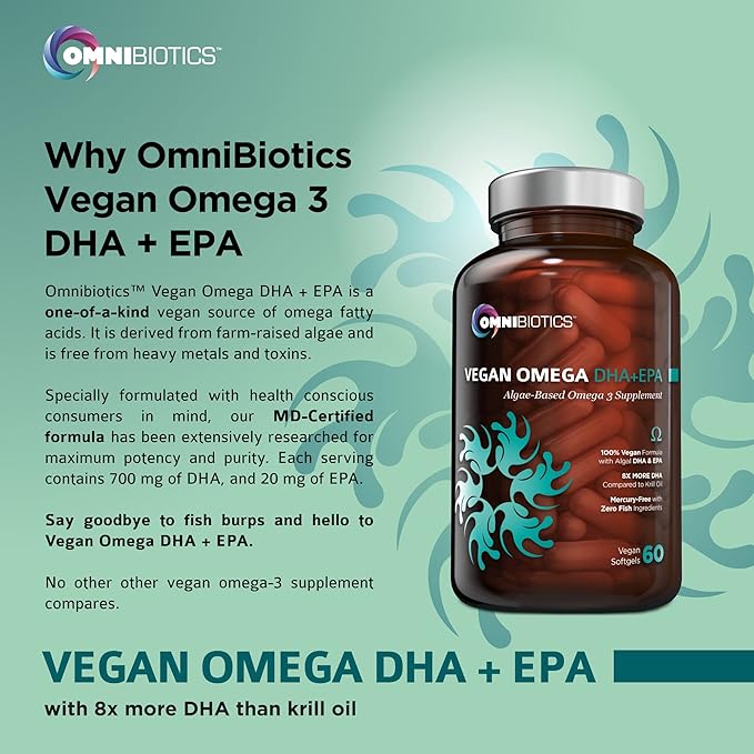 Vegan Omega 3 DHA EPA Supplement - MD-Certified Prenatal Supplement with 8X More DHA Than Krill Oil, Fish-Free Omega 3, 6, 9 and Essential Fatty Acids from Algae Oil. Non-GMO - 60 Vegan Capsules